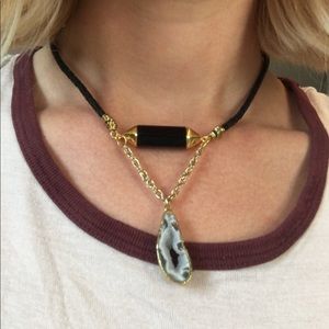 Black tourmaline and smoky quartz druzy necklace